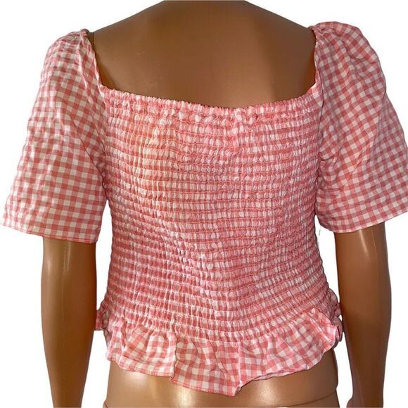 New BCBGeneration Smocked Gingham Top SZ L pink and white NWT checkered - Picture 10 of 14